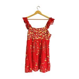 LC Lauren Conrad Ruffle Sleeve Linen Blend Fit & Flare Dress Red Size Large
